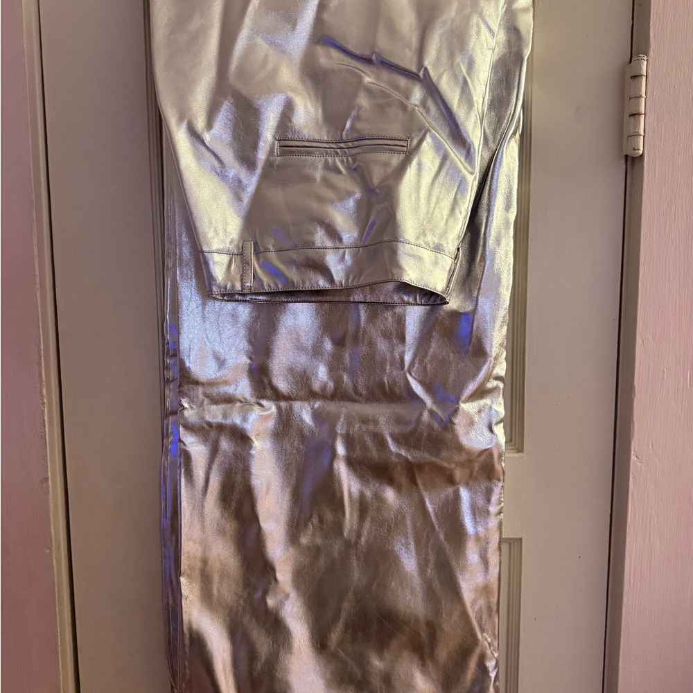 Fashion Nova Metallic Silver Trousers